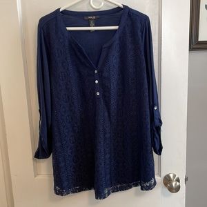 Style & Co navy top with lace front